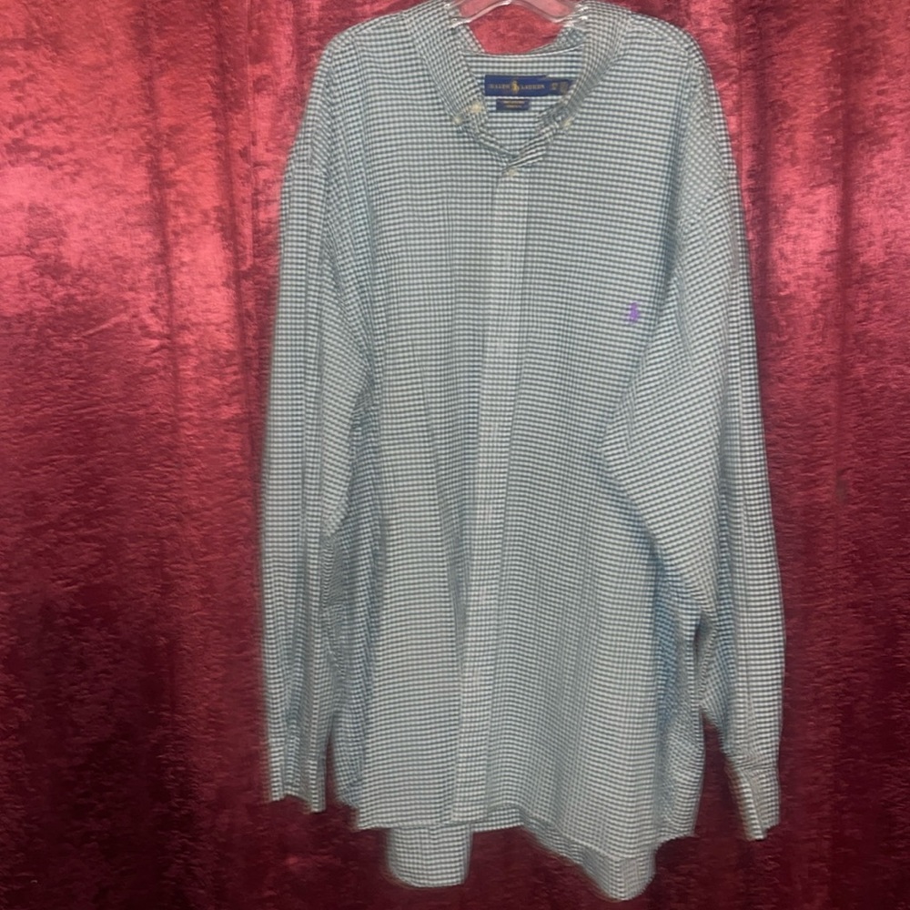 Ralph Lauren 4X LONG SLEEVE SHIRT, GREEN AND WHITE.
